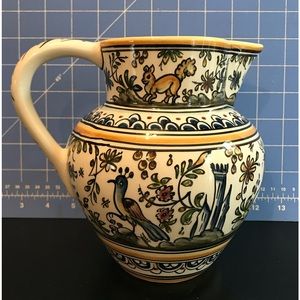Coimbra Portugal Hand Made/Painted forest Sec XVII Pottery Pitcher signed Paula